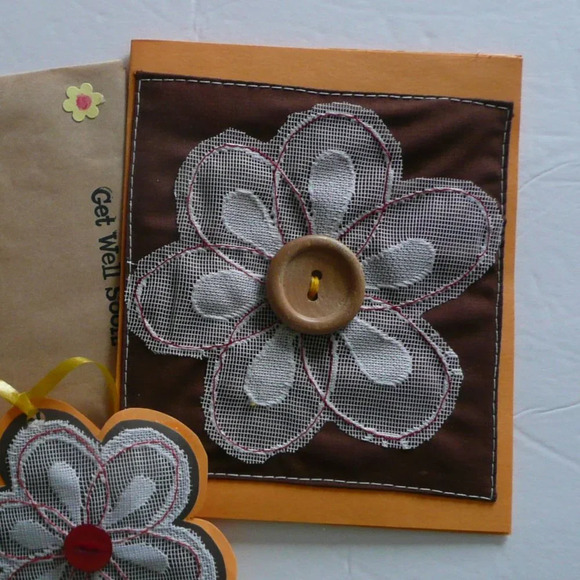 Handmade Greeting  Card All Occasion Blank Card Flower + Gift Tag - Picture 3 of 4